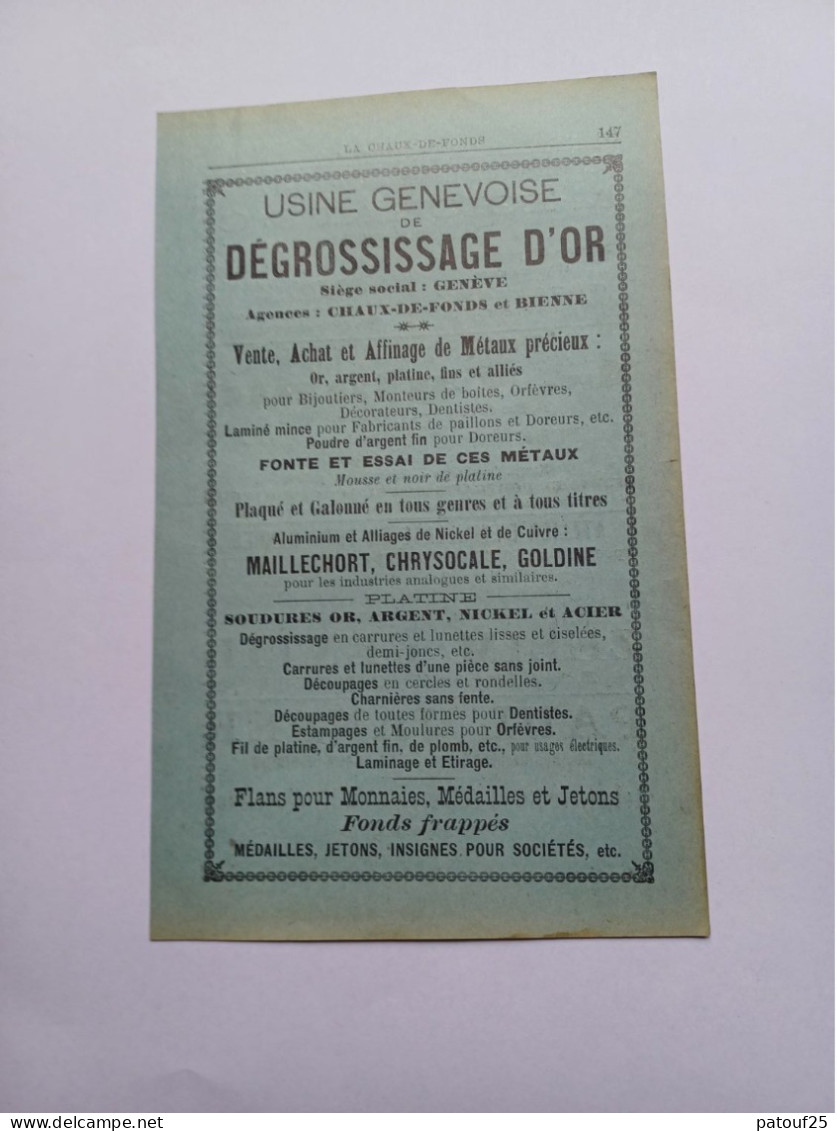 Ancienne Publicité Horlogerie USINE GENEVOISE DE DEGROSSISSAGE D'OR SUISSE 1914 - Switzerland