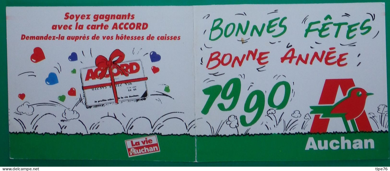 Petit Calendrier De Poche 1990 Enseigne Magasin Auchan - Tamaño Pequeño : 1981-90