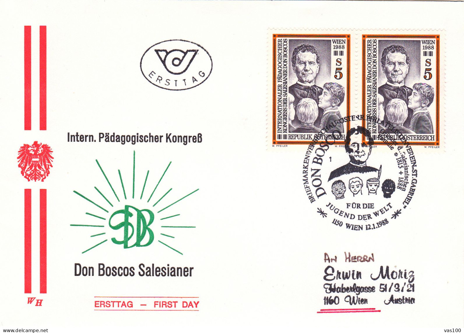 AUSTRIA POSTAL HISTORY / KONGRESS DER SALESIANER DON BOSCOS WIEN 1988, 12.1.1988 - FDC