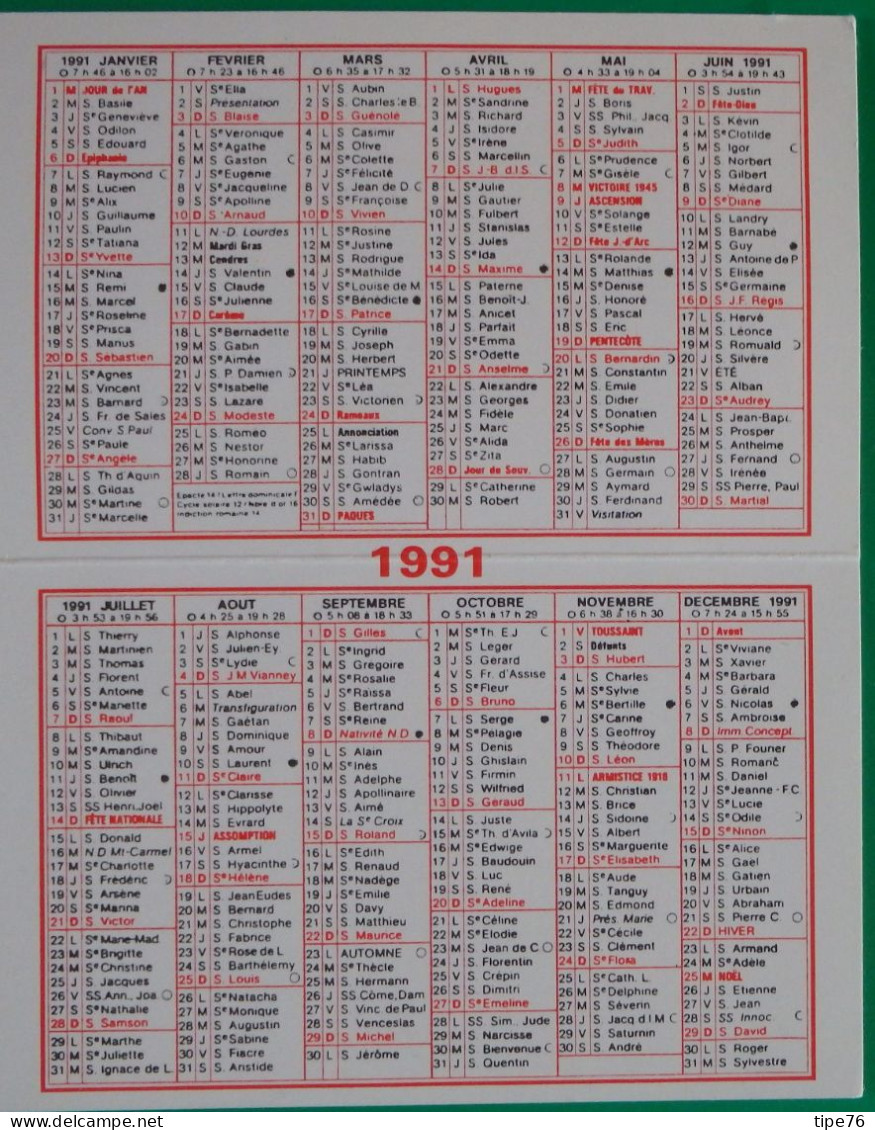 Petit Calendrier De Poche 1991 Champignon Bolet Bai - Petit Format : 1991-00