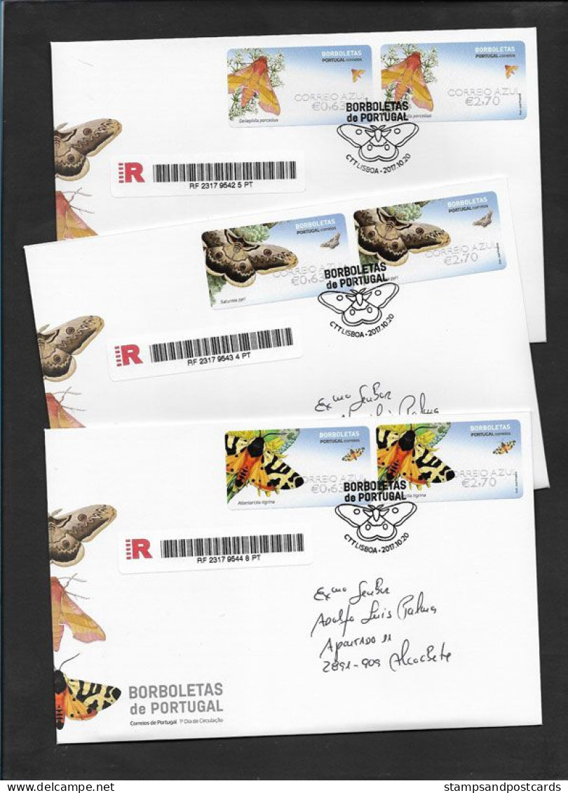 Portugal Papillon Papillons Timbres Distributeurs  X 3 FDC Recommandée Prioritaire 2017 ATM Butterflies Butterfly R FDC - Mariposas