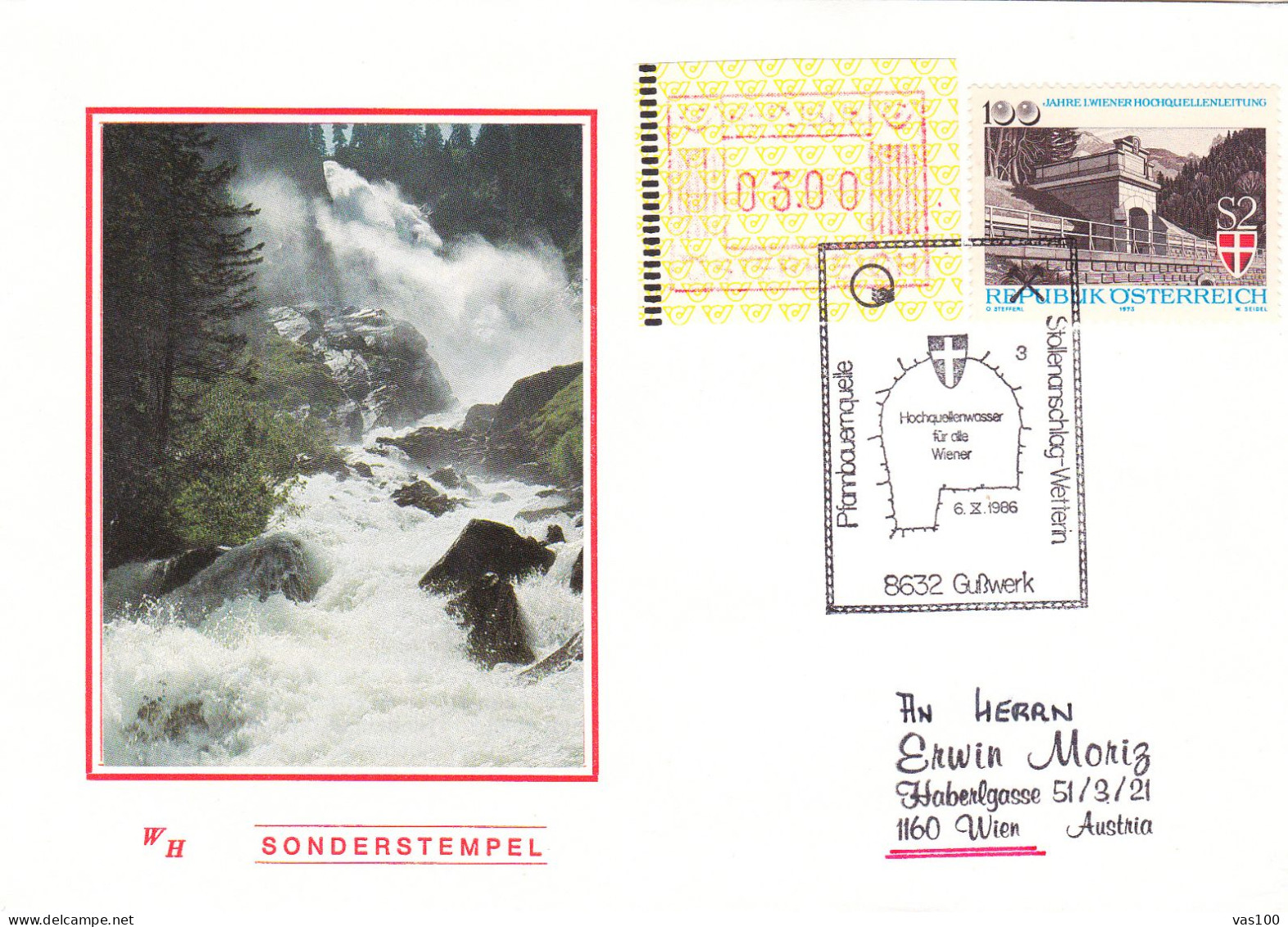 AUSTRIA POSTAL HISTORY / HOCHQUELLENWASSER FUR DIE WIENER, 6.10.1986 - Briefe U. Dokumente