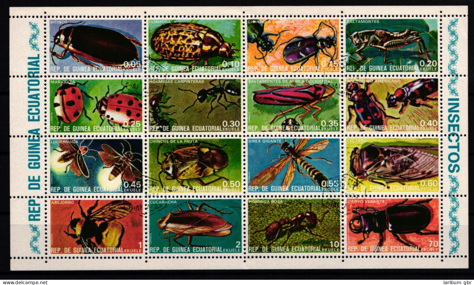 Äquatorialguinea 1370-1385 Gestempelt Zusammendruckbogen / Insekten #JA533 - Guinea Ecuatorial