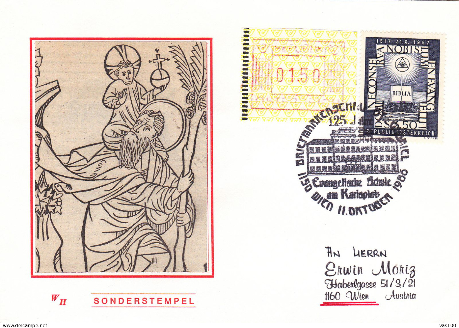 AUSTRIA POSTAL HISTORY / BIBLIA,11.10.1986 - Lettres & Documents