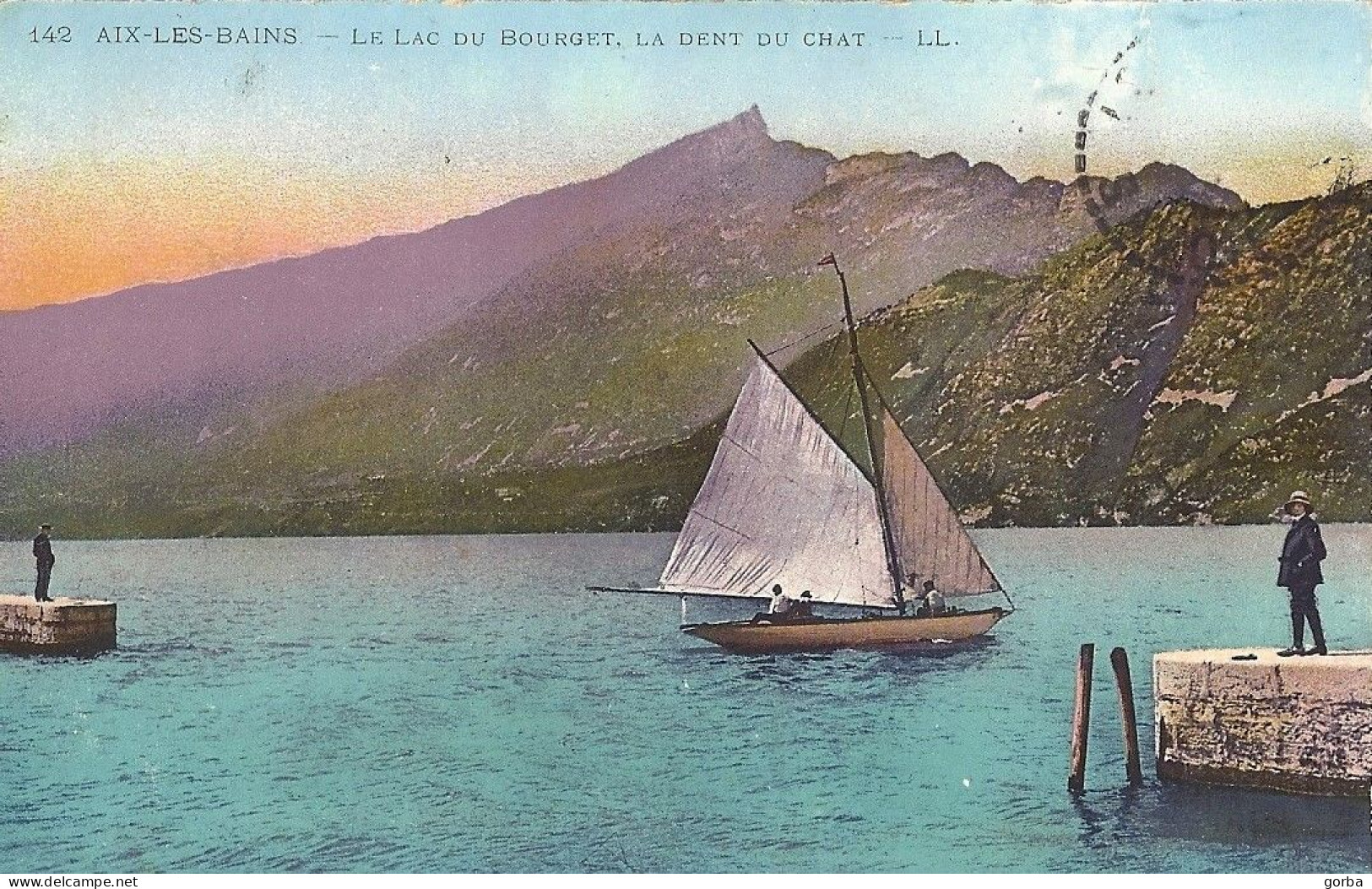 *CPA - 73 AIX Les BAINS  Le Lac Du Bourget - La Dent Du Chat - Animée, Voilier - Colorisée - Aix Les Bains