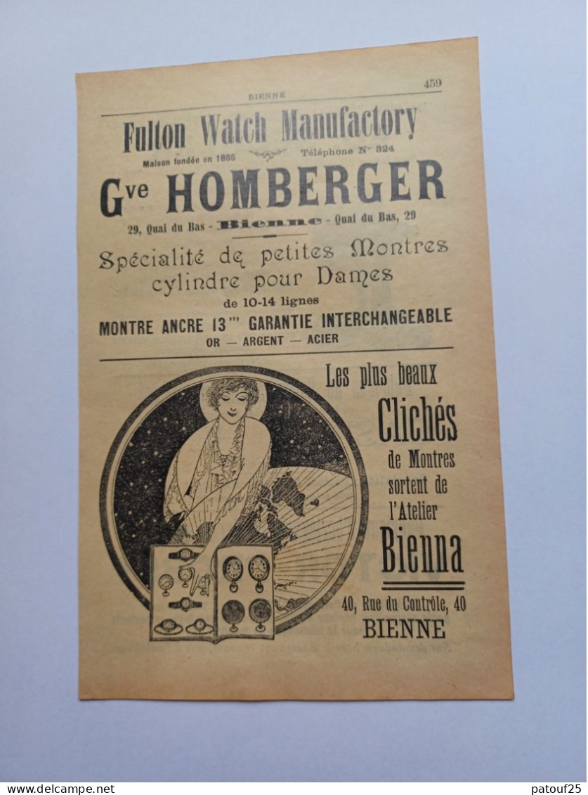 Ancienne Publicité Horlogerie GVE HOMBERGER FULTON WATCH BIENNE SUISSE 1914 - Suisse