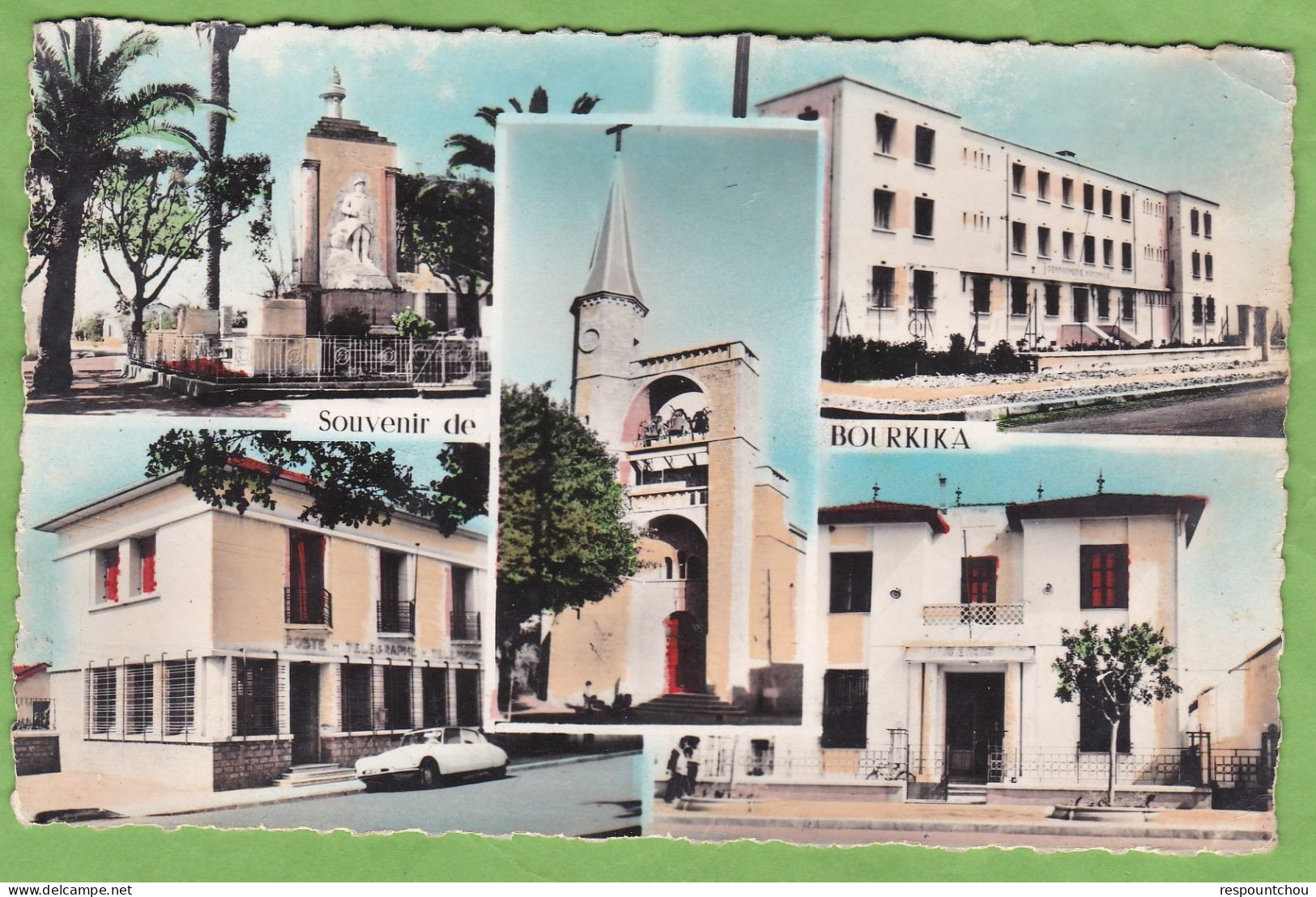 Belle CPSM Souvenir De BOURKIKA Multivue Citroen DS Alger Algérie Format CPA  Mairie Eglise Poste Gendarmerie - Algerien