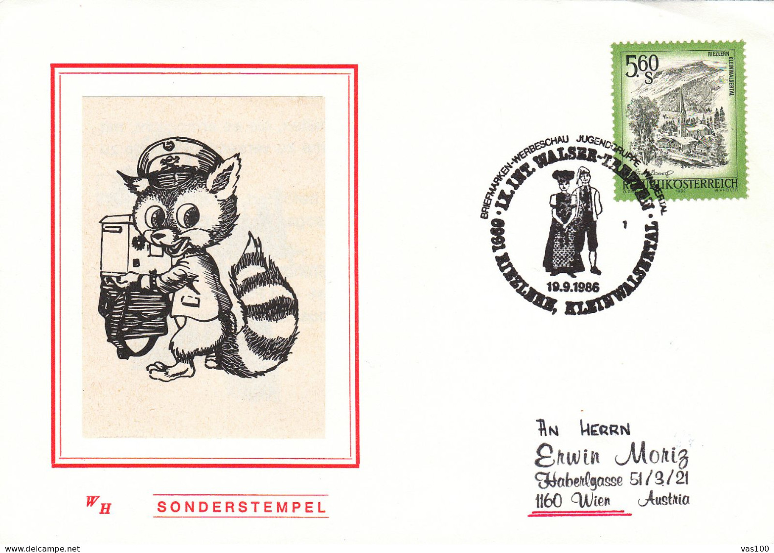 AUSTRIA POSTAL HISTORY / KLEINWALSERTAL, HABERLGASSE, 19.09.1986 - Lettres & Documents