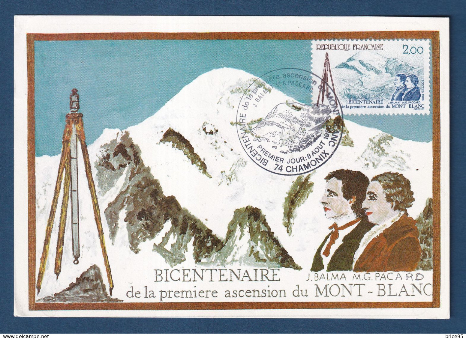 France - FDC - Premier Jour - Carte Maximum - Première Ascension Du Mont Blanc - 1986 - 1980-1989