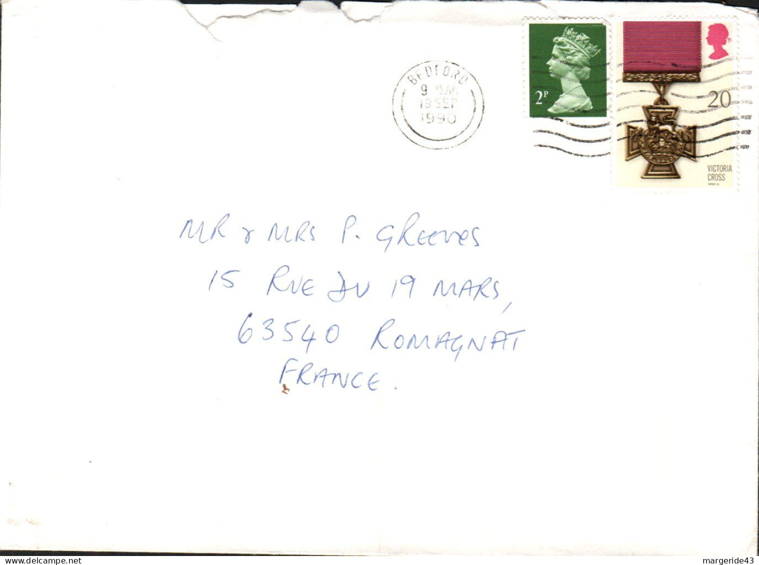 GB AFFRANCHISSEMENT COMPOSE SUR LETTRE DE BEDFORD POUR LA FRANCE 1990 - Storia Postale