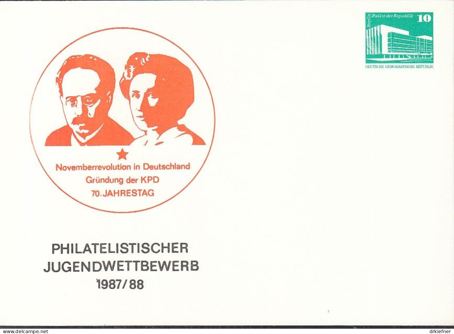 DDR PP 18, Ungebraucht, 70 Jahre KPD, Philatelistischer Jugendwettbewerb 1987/88 - Privatpostkarten - Ungebraucht