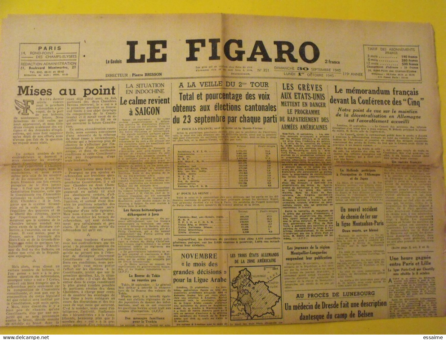 6 N° Le Figaro De 1945. Japon Belsen Indochine Tonkin Saïgon Annam Indochine De Gaulle Dachau Nuremberg Faupel - Sonstige & Ohne Zuordnung