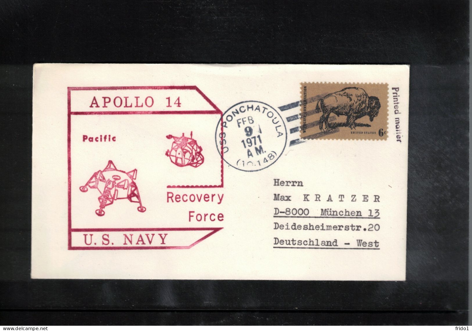 USA 1971 Space / Weltraum - Apollo 14 - US Navy Recovery Force Pacific USS Ponchatoula Interesting Cover - USA