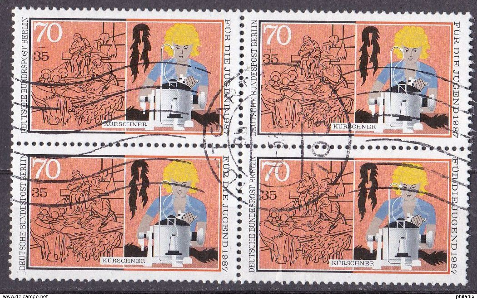 Berlin 1987 Mi. Nr. 782 O/used Viererblock Vollstempel (BER1-1) - Gebruikt