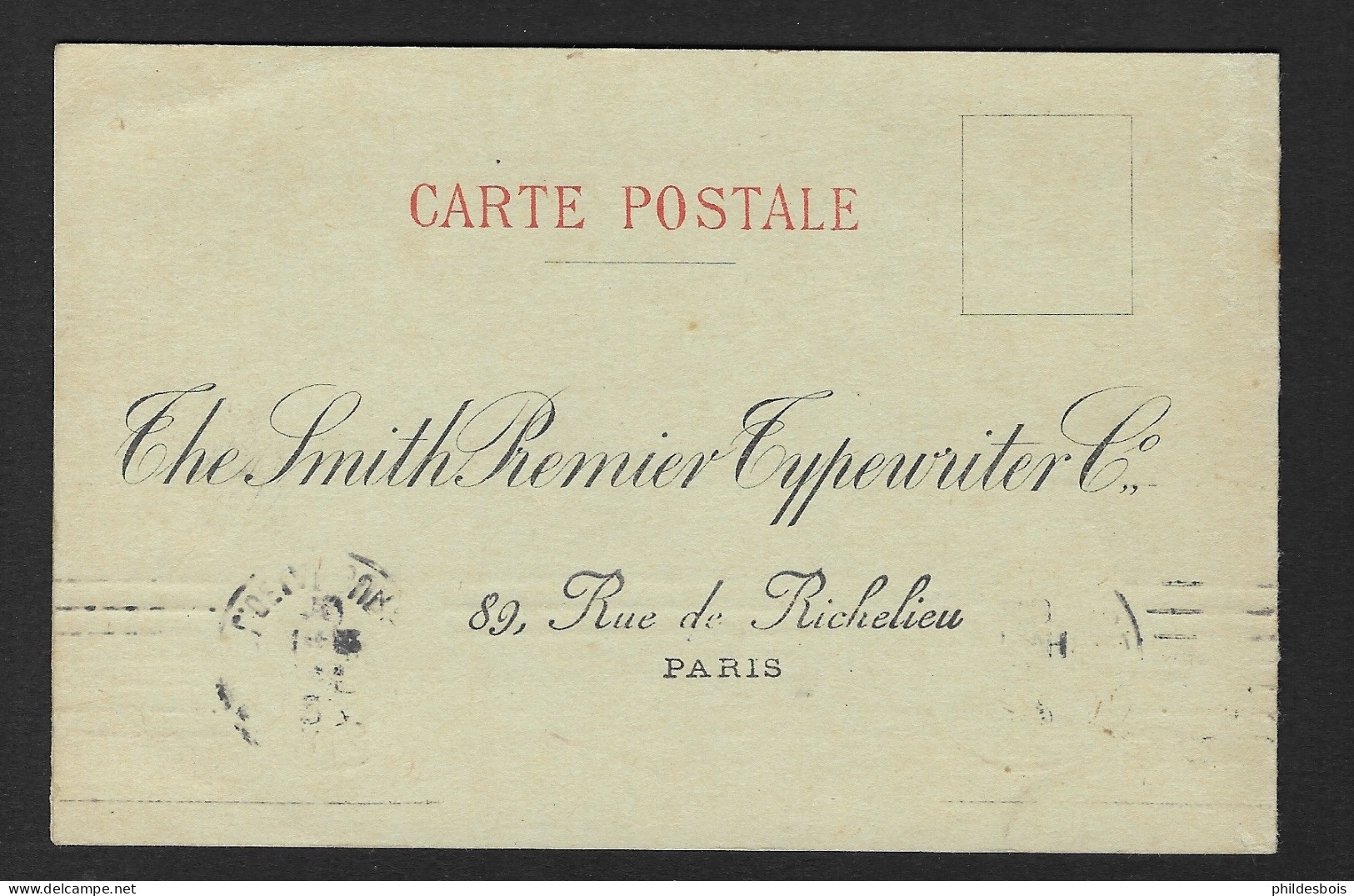 CARTE POSTALE Réponse Dépliant Publicitaire  MACHINE A ECRIRE SMITH Premier (89 Rue De Richelieu Paris ) - Reclame