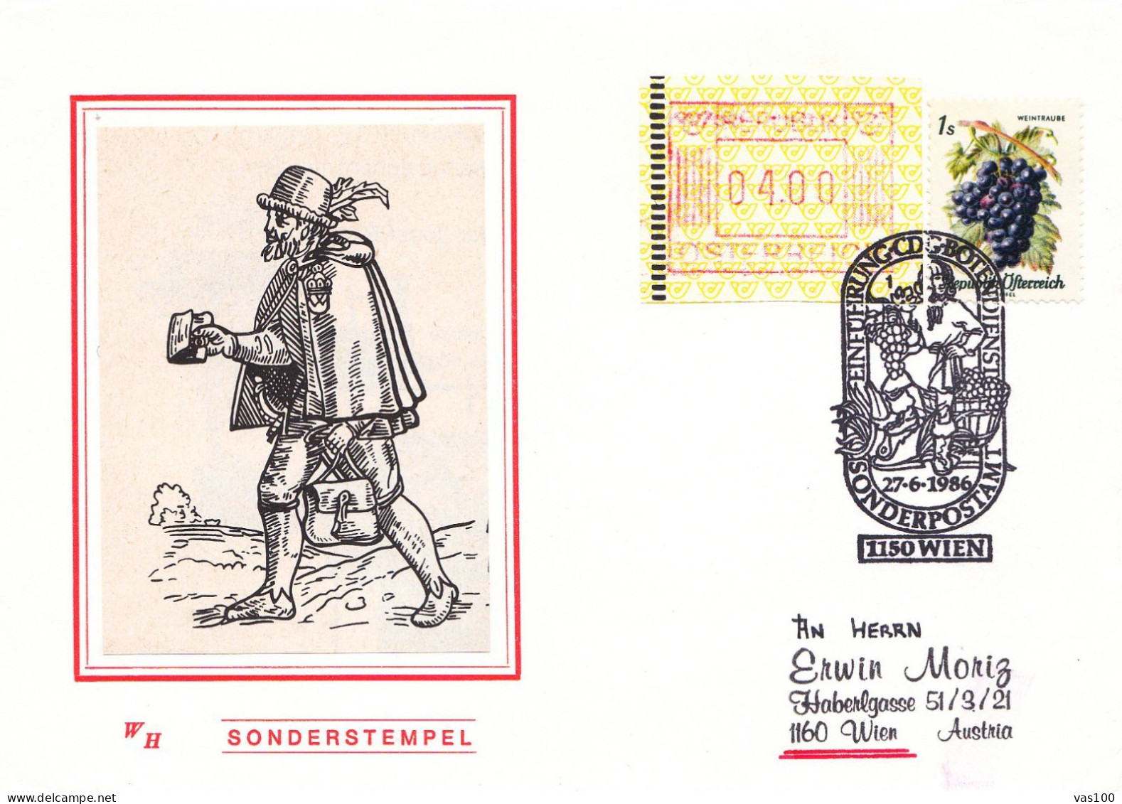 AUSTRIA POSTAL HISTORY / EINFUHRUNG BOTENDIENST, 1150 WIEN, 27.06.1986 - Briefe U. Dokumente