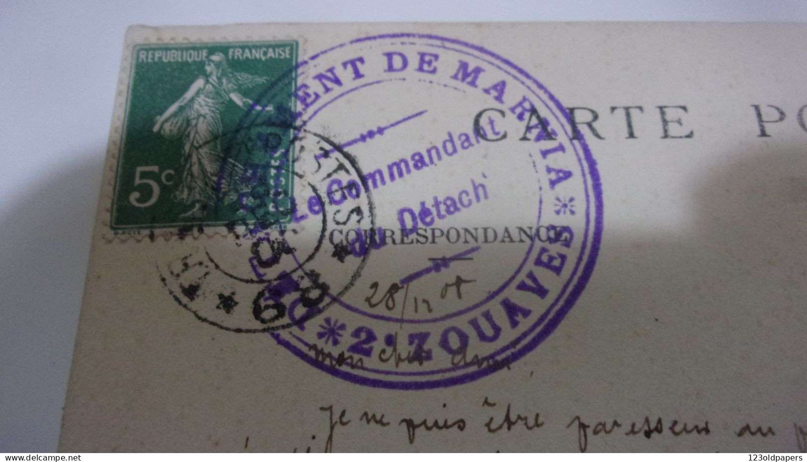 DETACHEMENT DE MARNIA 2 EME ZOUAVES  TRESOR POSTES 68 - Army Postmarks (before 1900)