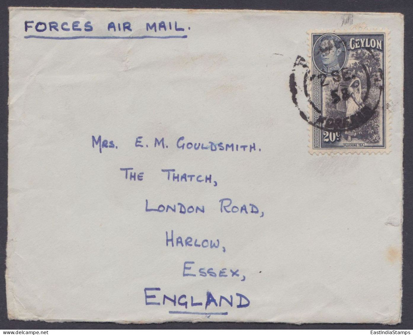 Sri Lanka Ceylon 1958 Used Forces Cover To England, Airmail King George VI, Tea Plantation, - Sri Lanka (Ceylan) (1948-...)