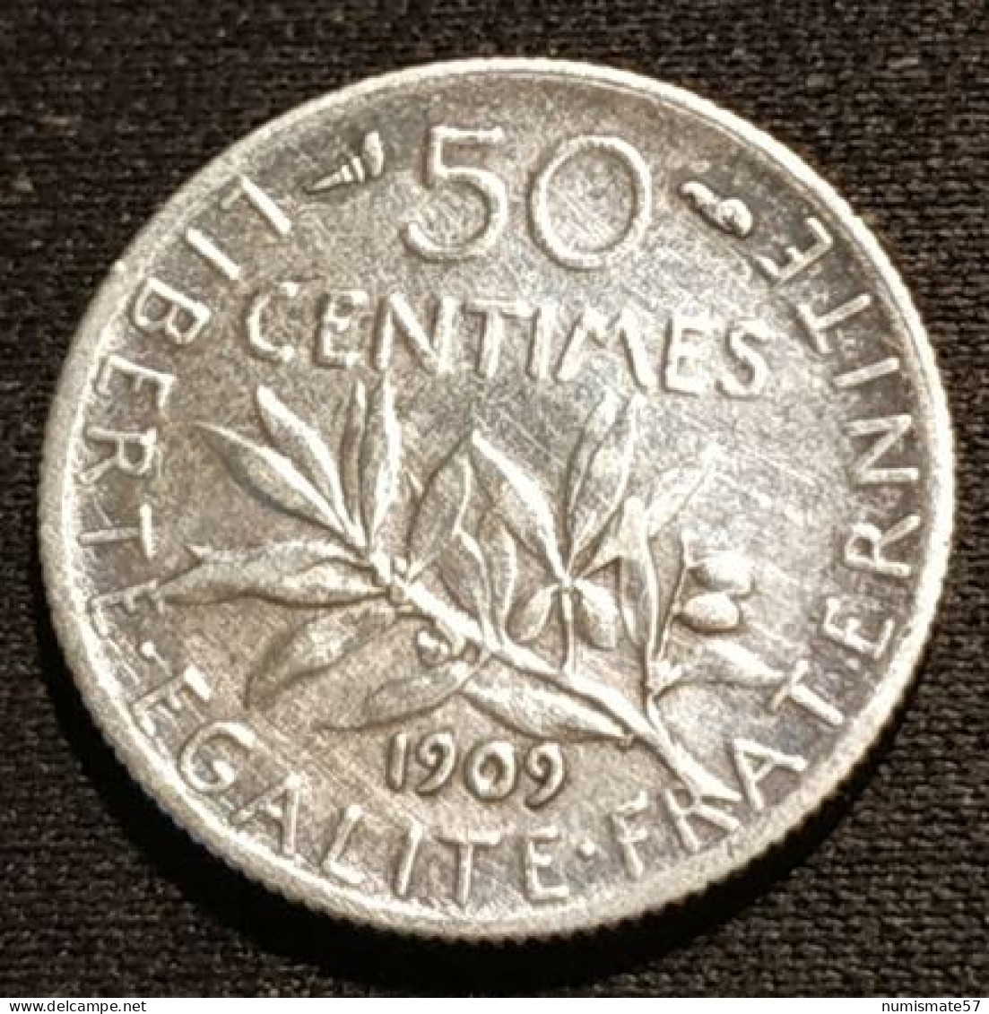 FRANCE - 50 CENTIMES 1909 - Semeuse - Argent - Silver - Gad 420 - KM 854 - 50 Centimes