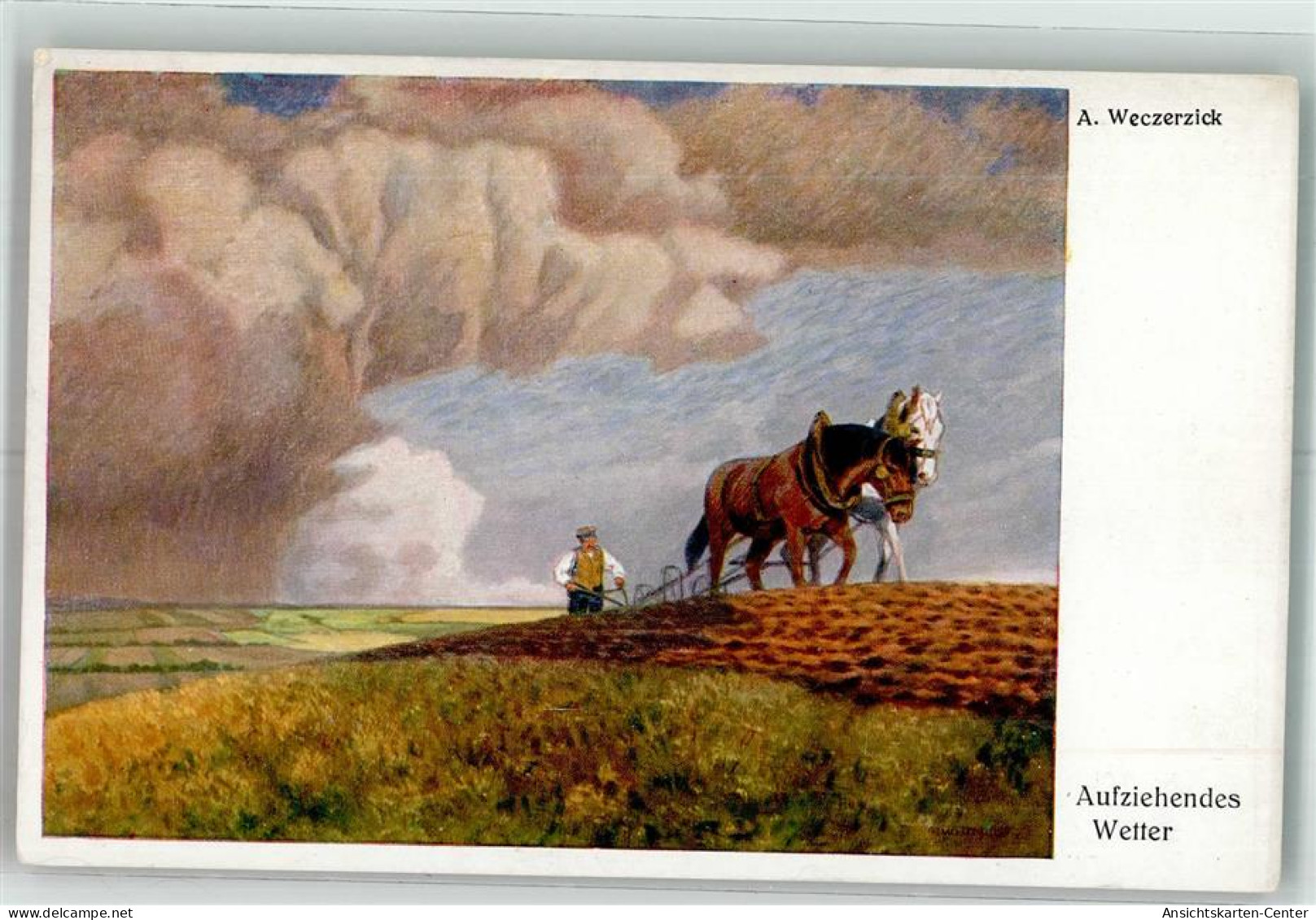 39742507 - Pferdepflug Sign. Weczerzick Aufziehendes Wetter Wenau Rubens Nr.5031 - Sonstige & Ohne Zuordnung
