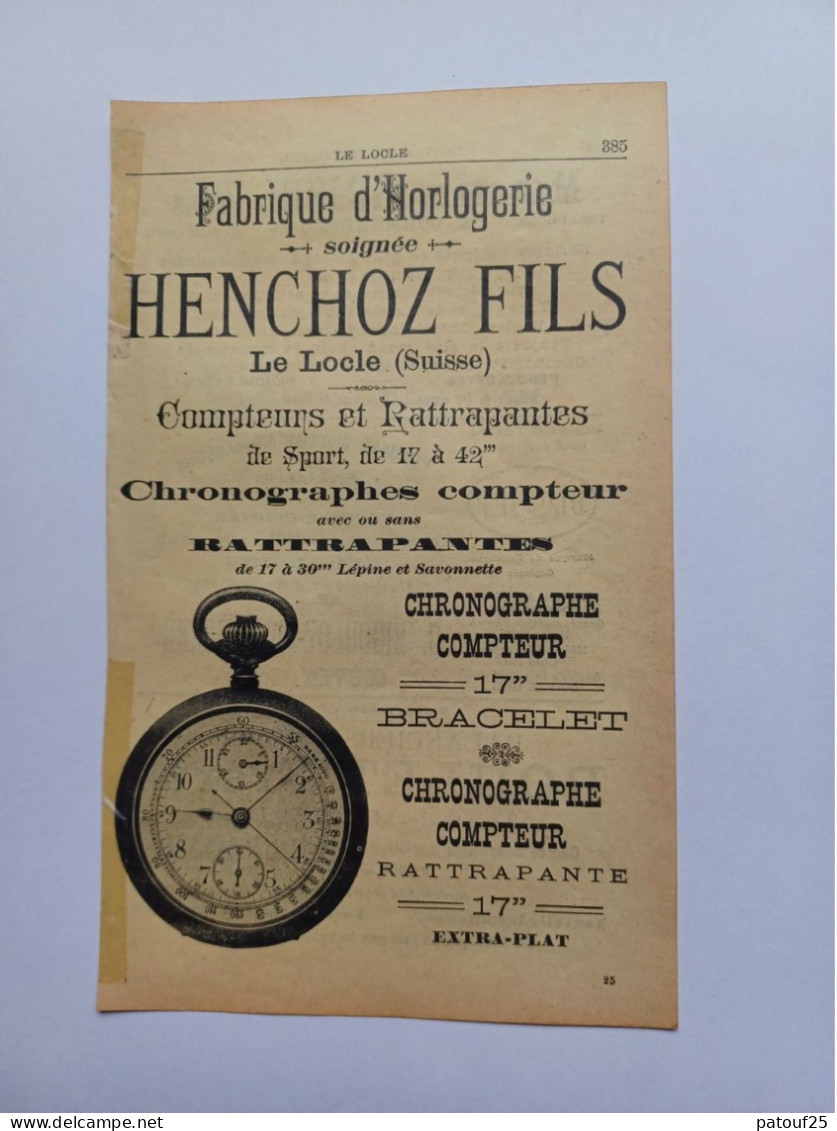 Ancienne Publicité Horlogerie HENCHOZ FILS LE LOCLE SUISSE 1914 - Schweiz