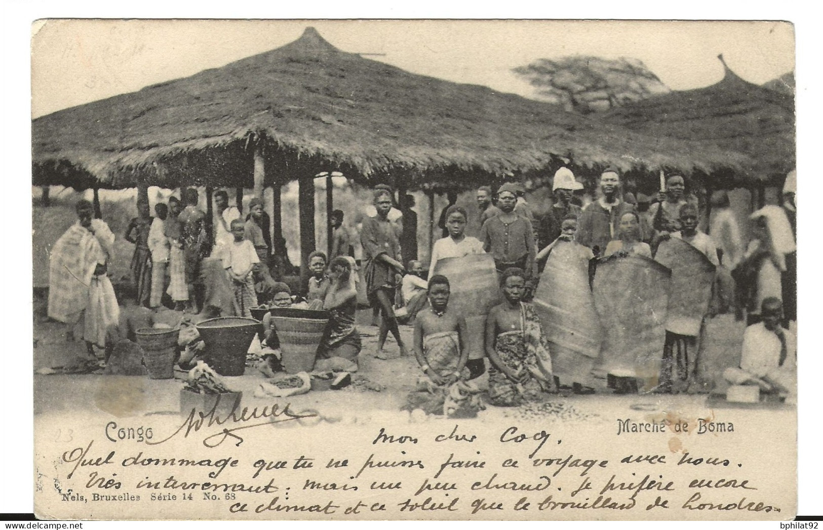 !!! CONGO, CPA ANIMÉE DU MARCHÉ DE BOMA 1906, A DESTINATION DE LONDRES - Brieven En Documenten