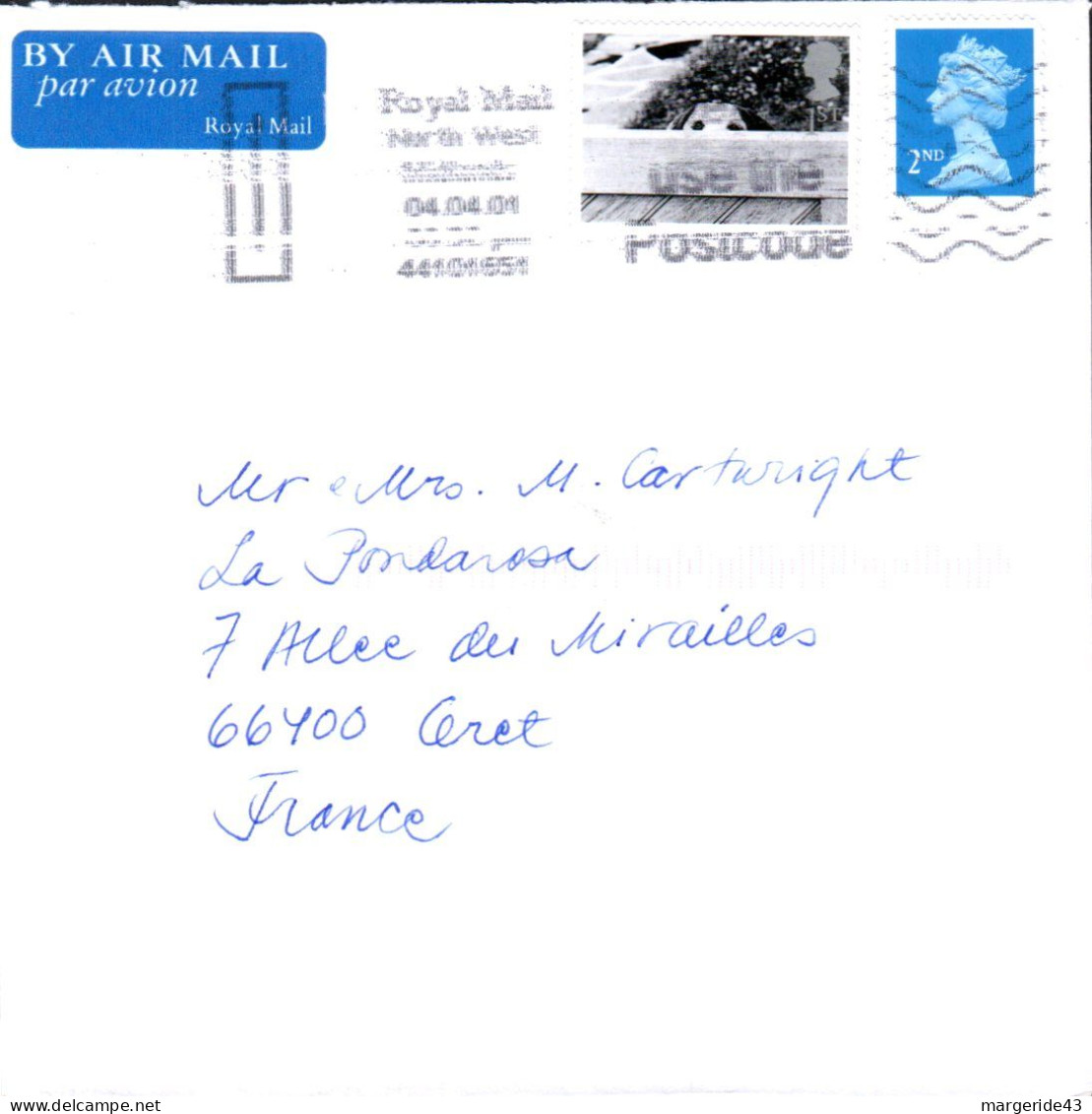 GB AFFRANCHISSEMENT COMPOSE SUR LETTRE POUR LA FRANCE 2001 - Brieven En Documenten
