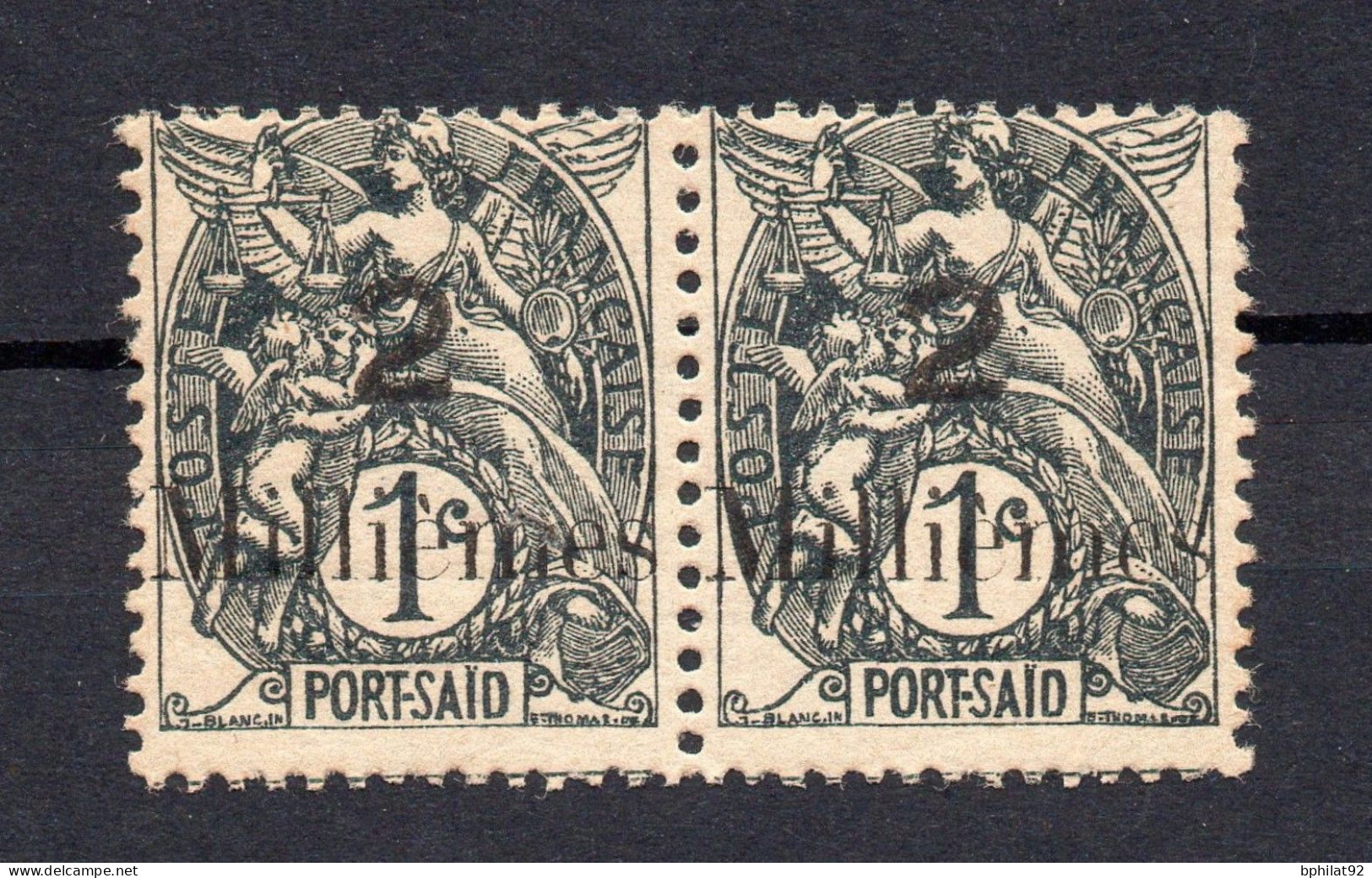 !!! PORT SAID : N°61c, PAIRE DU 1C TYPE BLANC AVEC ERREUR DE CHIFFRE DANS LA SURCHARGE. NEUF * - Unused Stamps