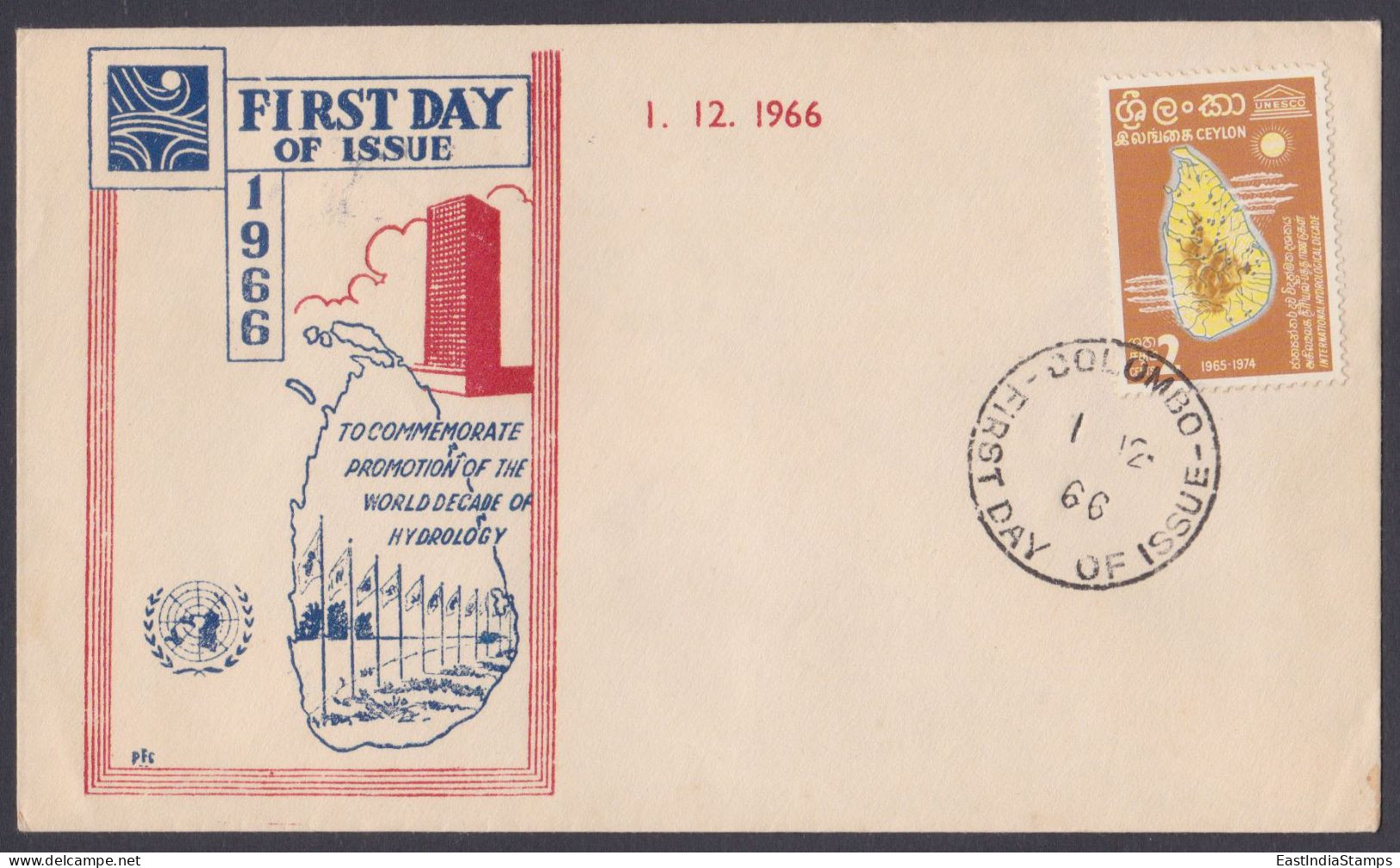 Sri Lanka Ceylon 1966 FDC International Hydrological Decade, Flag, Flags, First Day Cover - Sri Lanka (Ceilán) (1948-...)