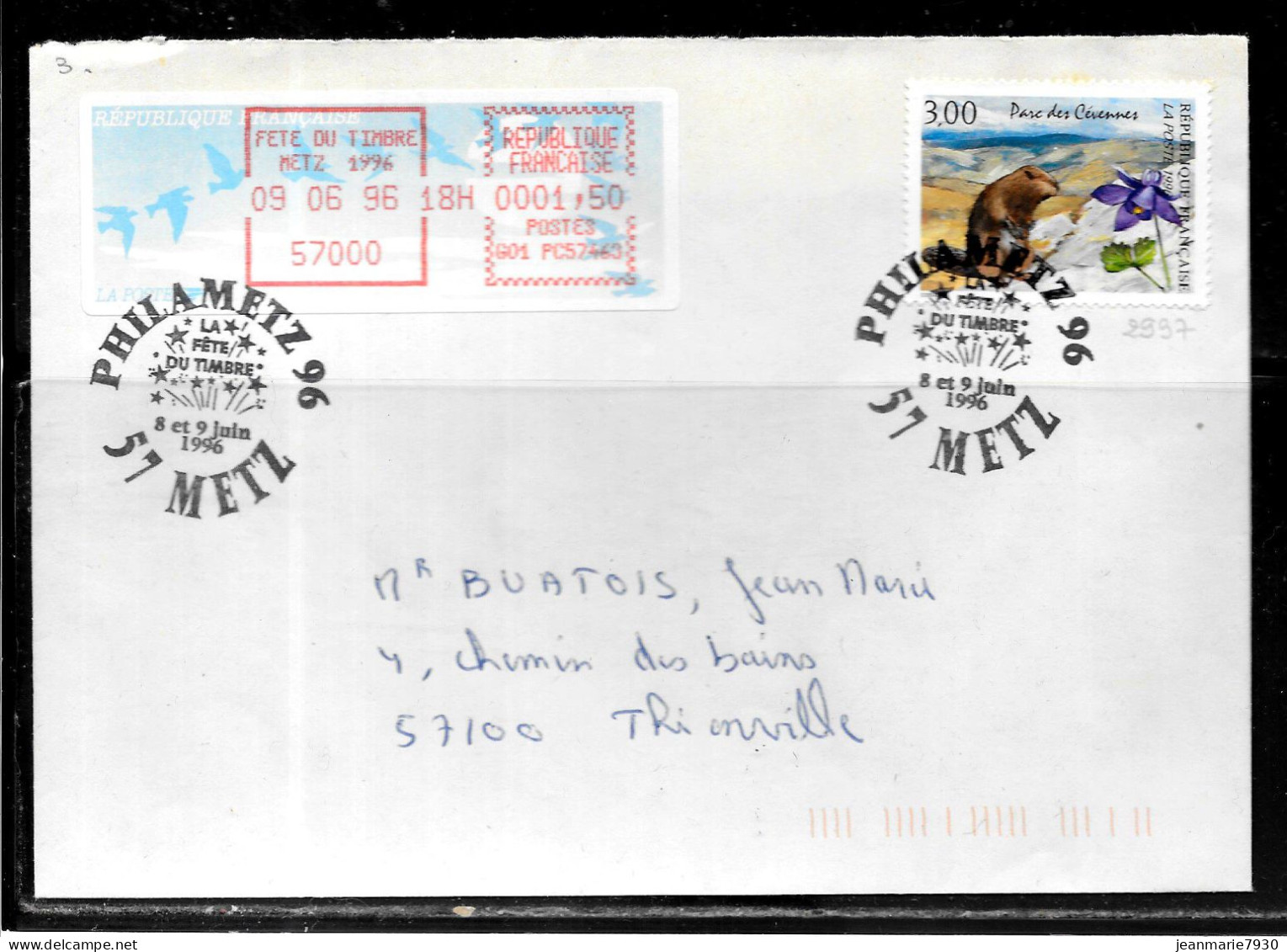 K119 - N° 2997 SUR LETTRE DE METZ DU 09/06/96 - PHILAMETZ - VIGNETTE FETE DU TIMBRE - Commemorative Postmarks