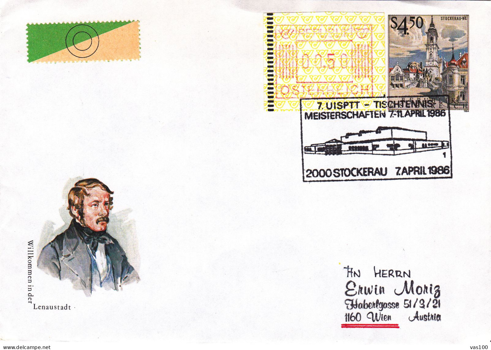 AUSTRIA POSTAL HISTORY / TISCHTENNIS-MEISTERSCHAFTEN, 07.04.1986 - Cartas & Documentos