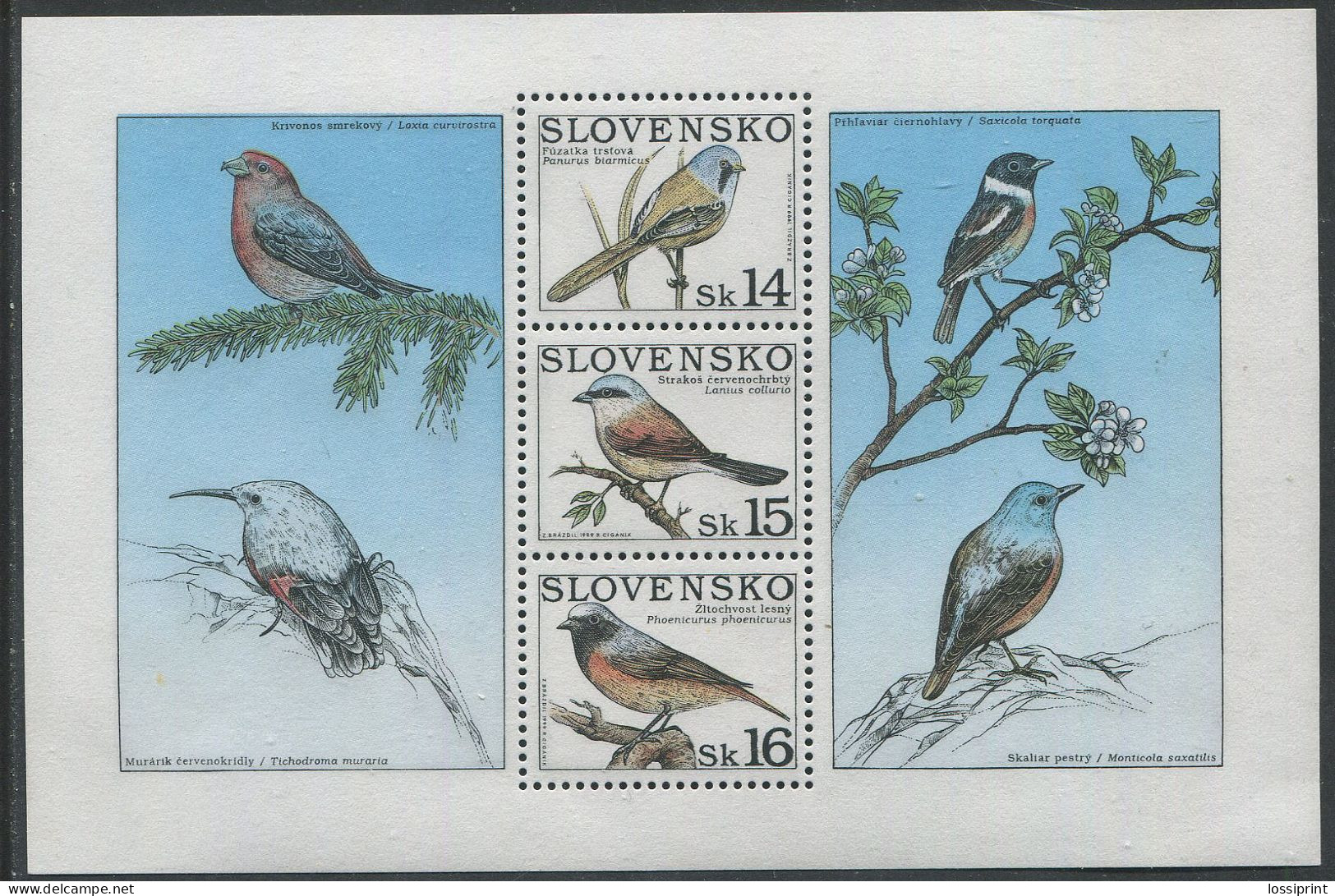 Slovakia:Unused Block Birds,1999, MNH - Pájaros Cantores (Passeri)