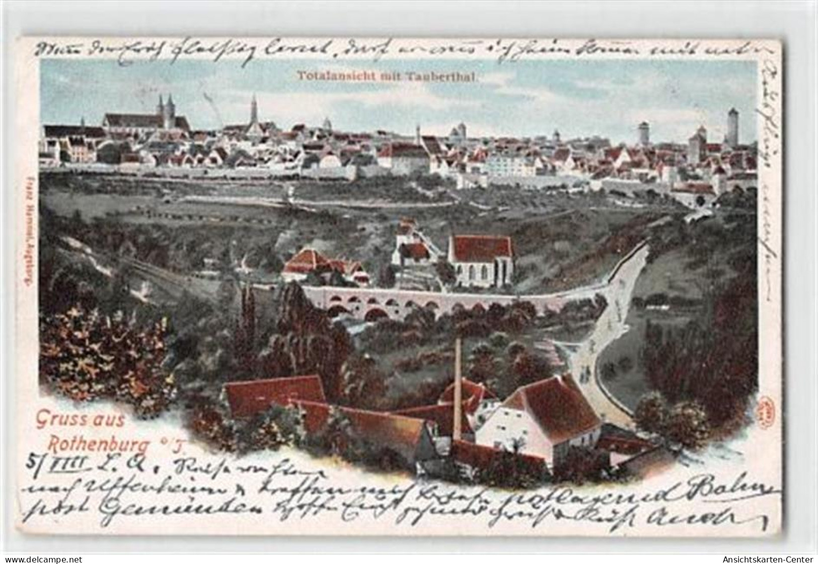 39119007 - Rothenburg Ob Der Tauber, Lithographie. Taubertal Gelaufen. Leichter Schrift- Und Stempeldurchdruck, Leichte - Ansbach