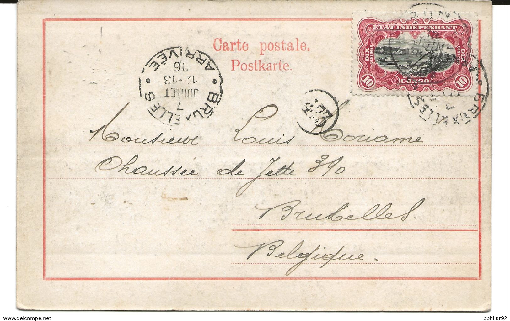 !!! CONGO, CPA DE 1906, VILLAGE  INDIGÈNE BANIMÉ  DÉPART DE BOMA POUR BRUXELLES, BELGIQUE - Storia Postale