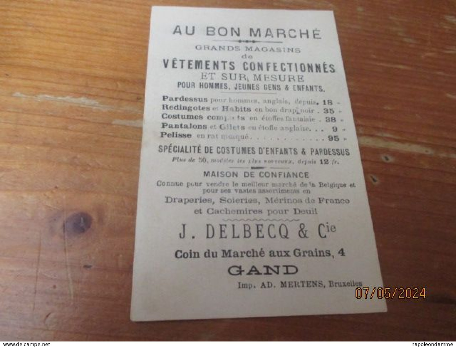 Chromo, Au Bon Marche, J Delbecq & Cie, Gand, Coin Du Marche Aux Grains 4 - Other & Unclassified