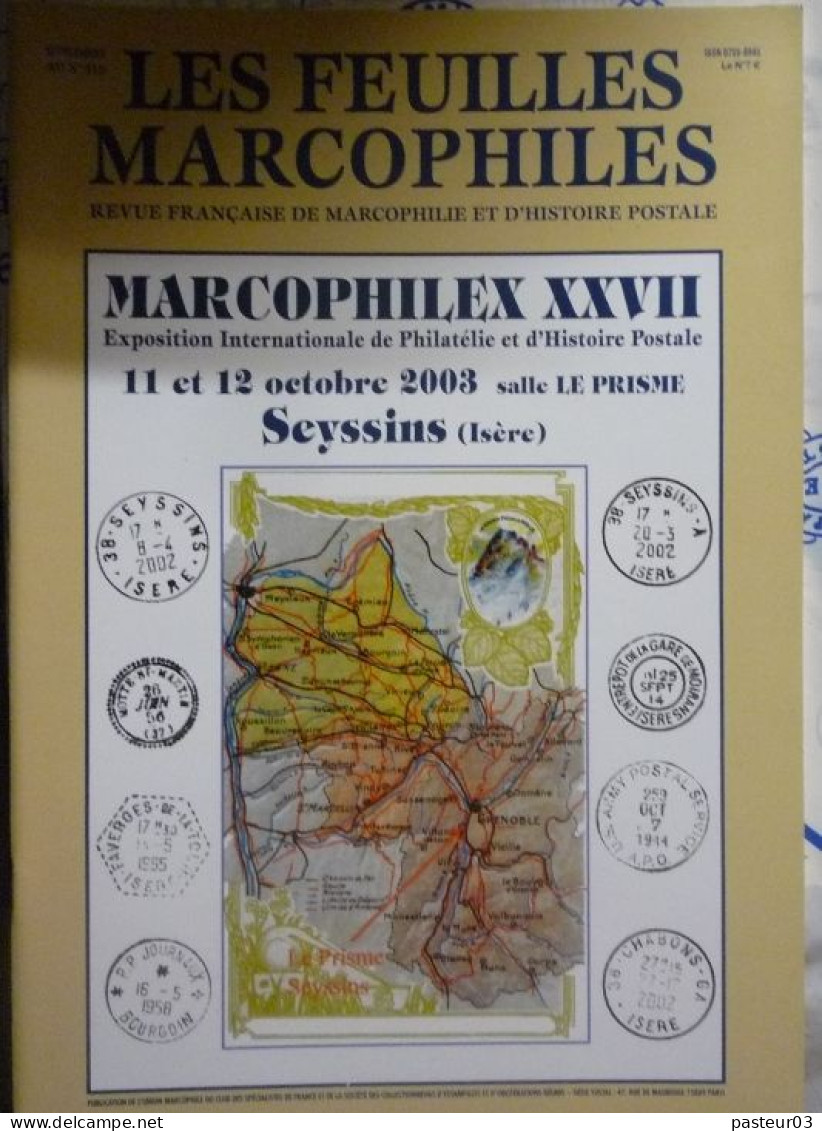 Feuilles Marcophiles De L'Union Marcophile N° 313 Marcophilex XXVII Seyssins 2003 - Français (àpd. 1941)