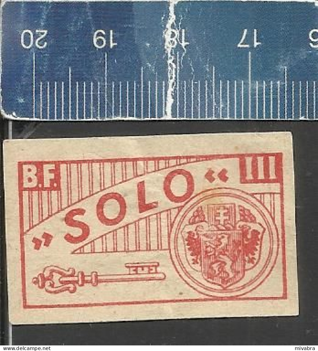 SOLO  - B.F. III ( KEY CLÉ SCHLÜSSEL SLEUTEL ) - OLD VINTAGE CZECHOSLOVAKIAN MATCHBOX LABEL - Boites D'allumettes - Etiquettes