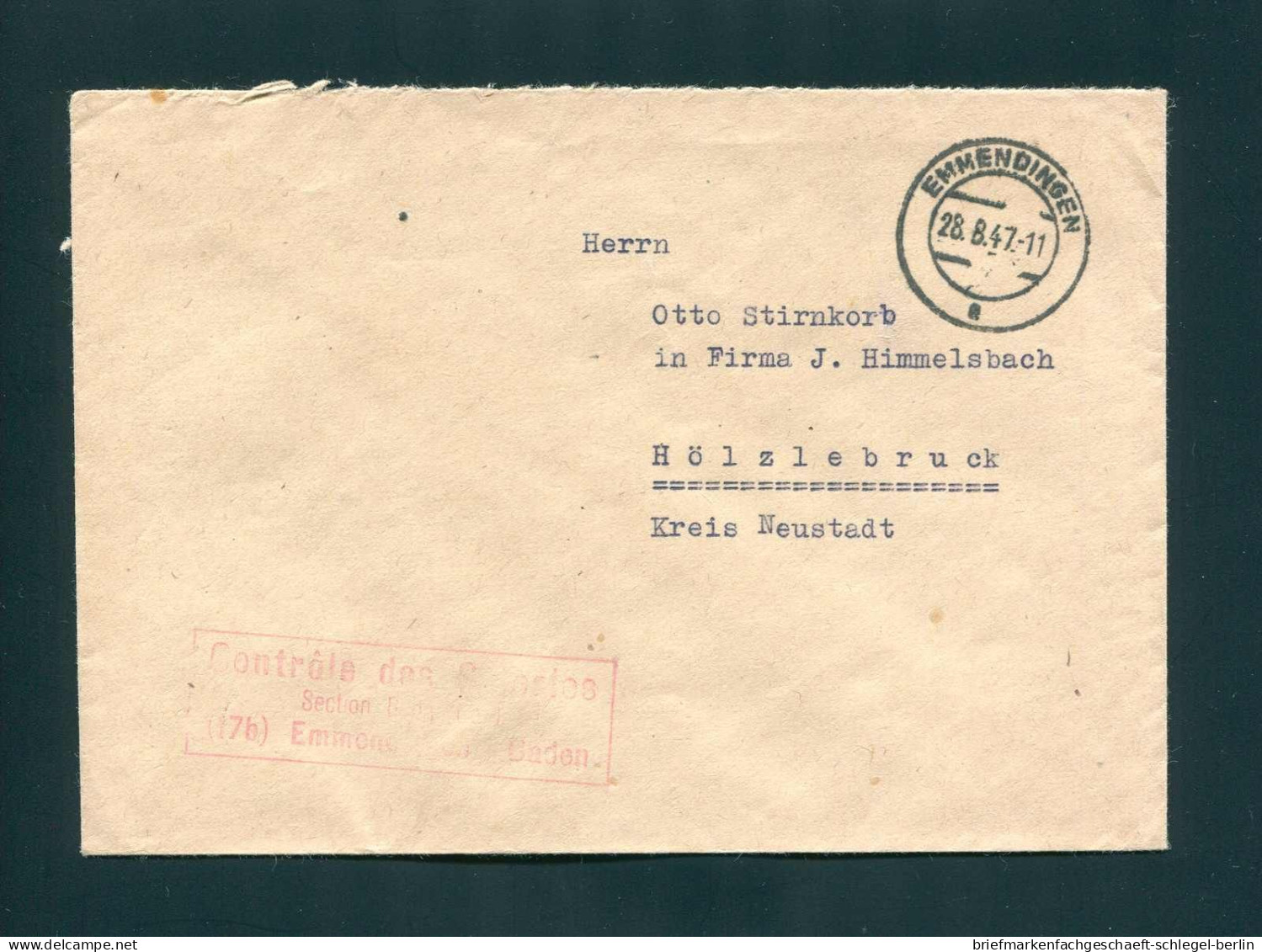 Französische Zone Baden, 1947, Barfreim., Brief - Other & Unclassified