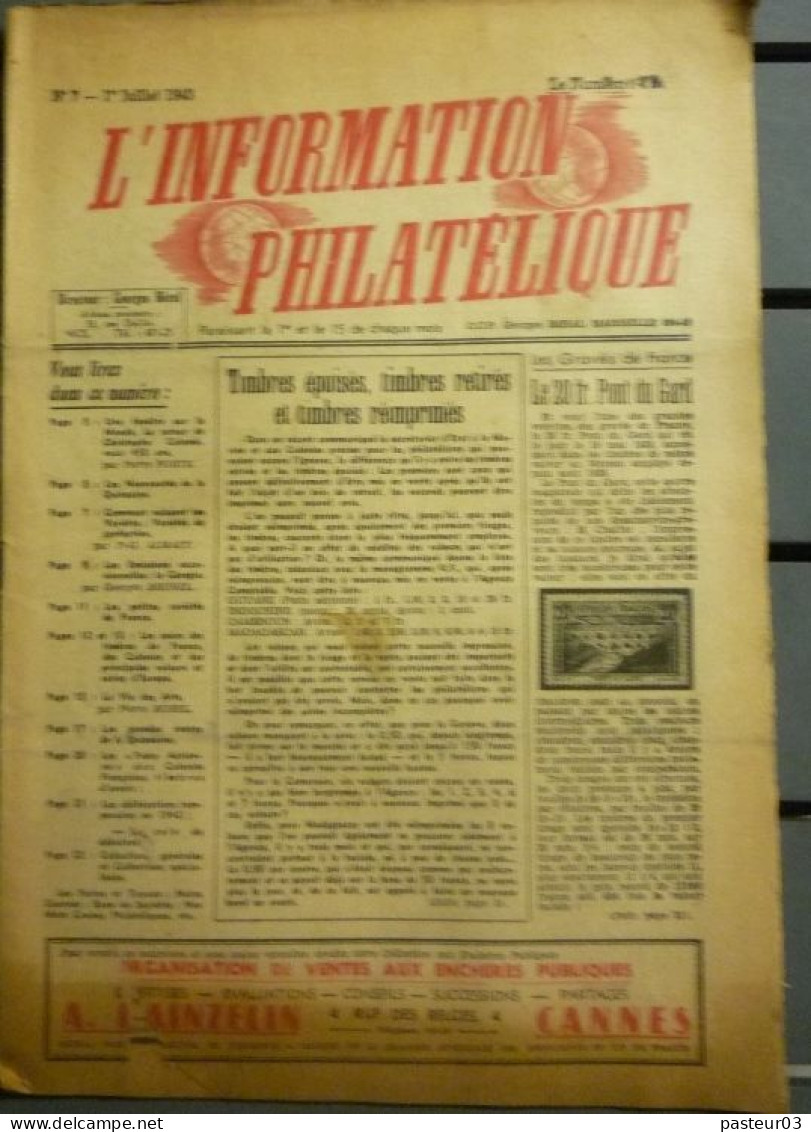 L'Information Philatélique N° 7 1-7-1943 Et 15 30-11-1943 - Französisch (ab 1941)