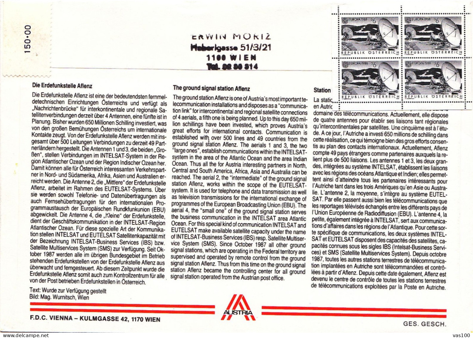 AUSTRIA POSTAL HISTORY / ASTRONOMY, 13.05.1988 - FDC