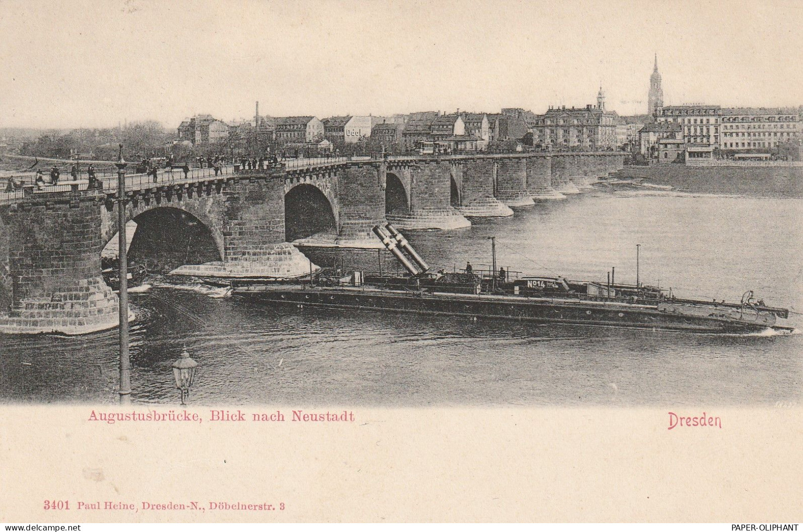 BINNENSCHIFFE - ELBE, Frachtschiff Mit Eingefahrenem Kaminen Vor Dresden, Ca. 1905 - Koopvaardij