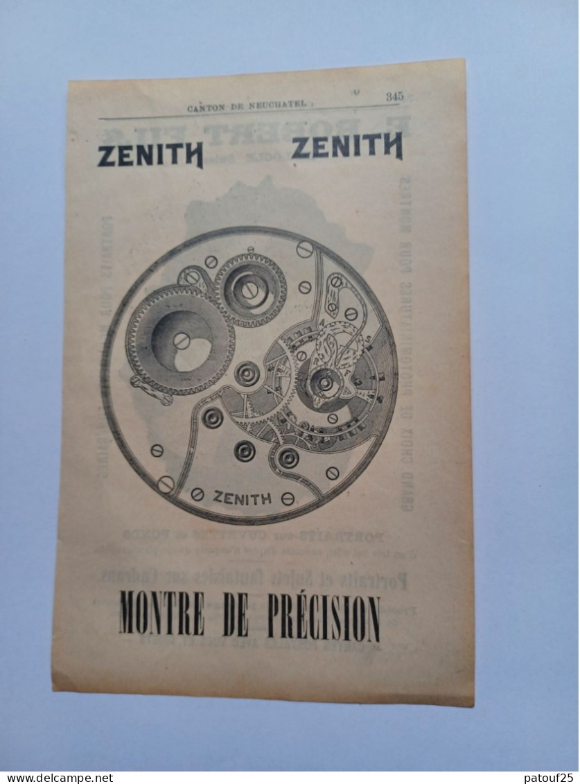 Ancienne Publicité Horlogerie E.ROBERT FILS LE LOCLE SUISSE 1914 RECTO ZENITH - Suiza