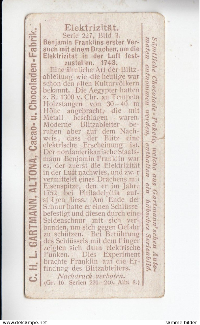 Gartmann  Elektrizität  Benjamin Franklin    Serie 227 #3 Von 1908 - Otros & Sin Clasificación