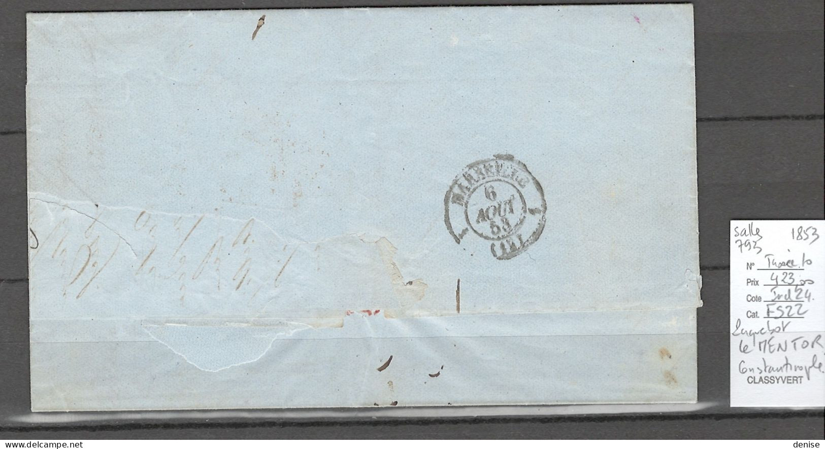 France -Lettre Du Paquebot De La Méditerranée  MENTOR -  Constantinople - 1853 - - Maritime Post