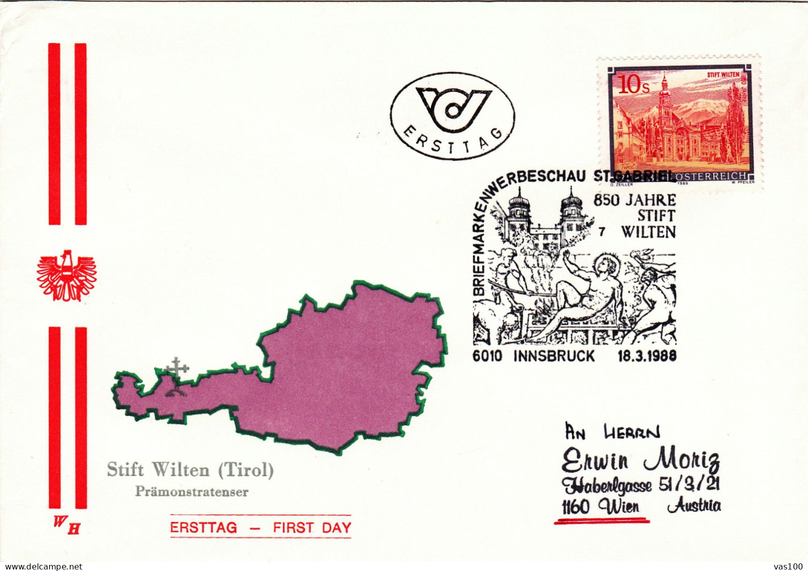 AUSTRIA POSTAL HISTORY / ST. GABRIEL, 18.03.1988 - FDC