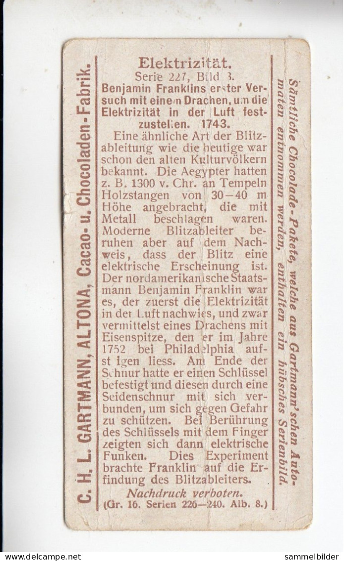 Gartmann  Elektrizität  Benjamin Franklin    Serie 227 #3 Von 1908 - Sonstige & Ohne Zuordnung