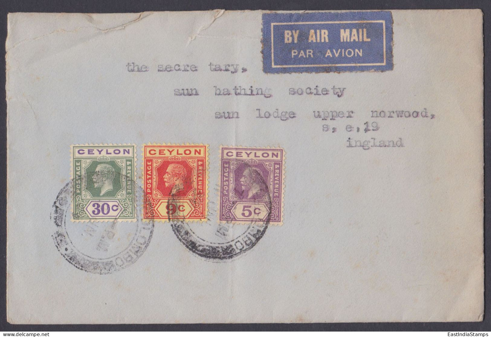 Sri Lanka Ceylon 1931? Used Airmail Cover To England, King George V - Sri Lanka (Ceilán) (1948-...)