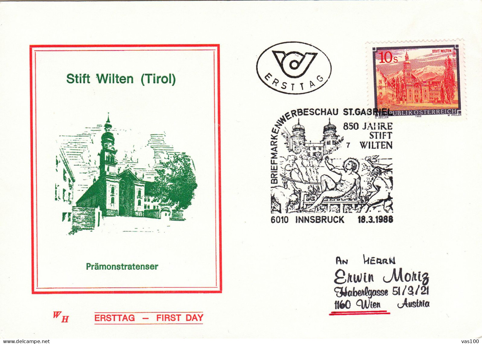 AUSTRIA POSTAL HISTORY / ST. GABRIEL, 18.03.1988 - FDC