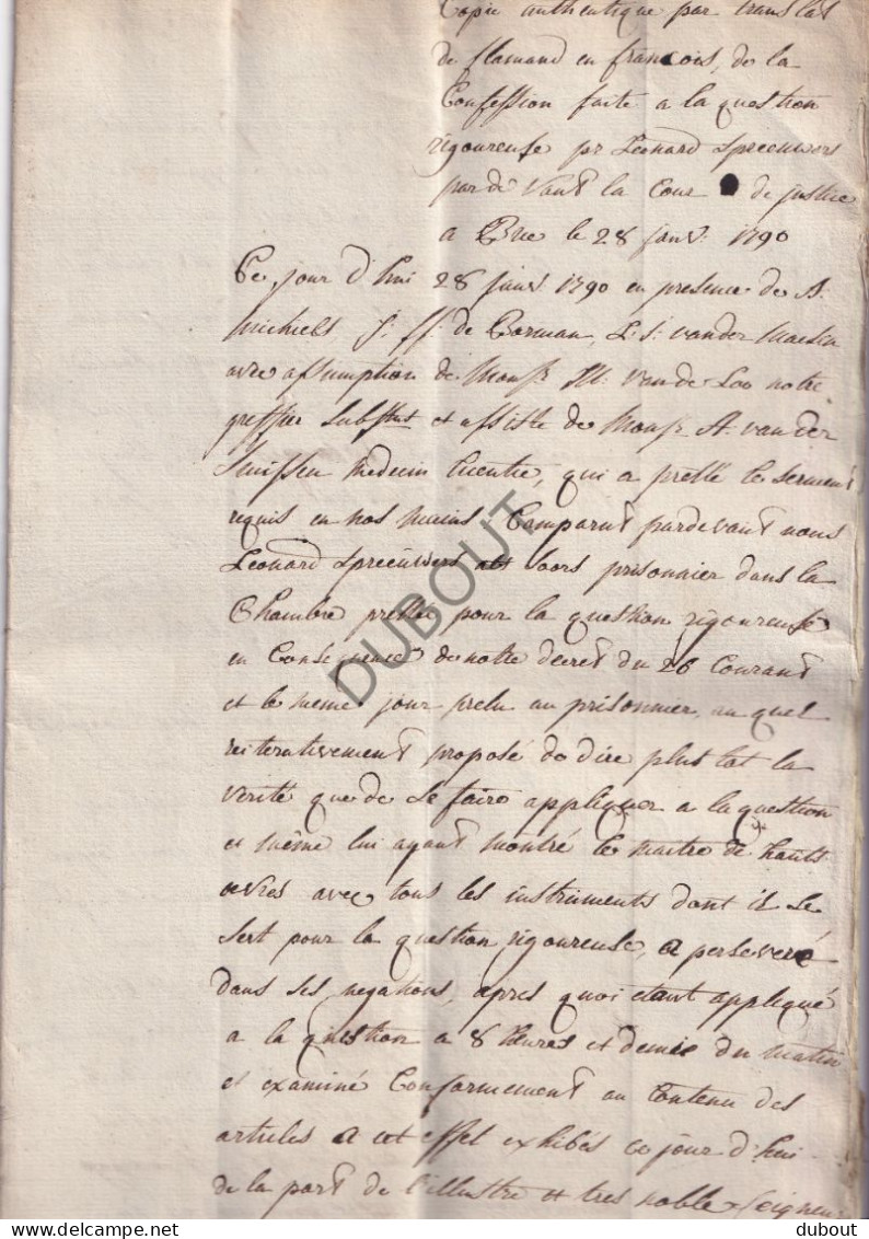 Bree - Manuscript 1790 Proces Leonard Spreeuwers Met Zijn Bekentenissen Voor Misdaden In Bree   (V3093) - Manuscrits