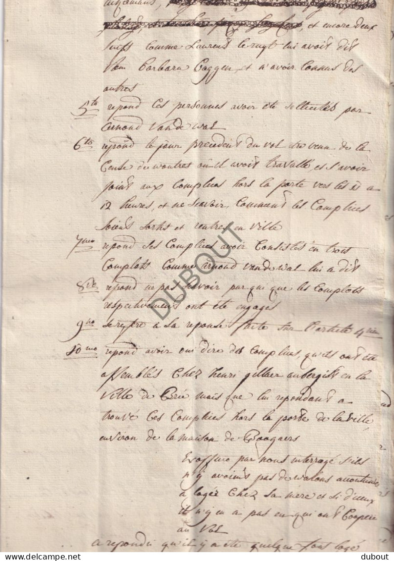 Bree - Manuscript 1790 Proces Leonard Spreeuwers Met Zijn Bekentenissen Voor Misdaden In Bree   (V3093) - Manuskripte